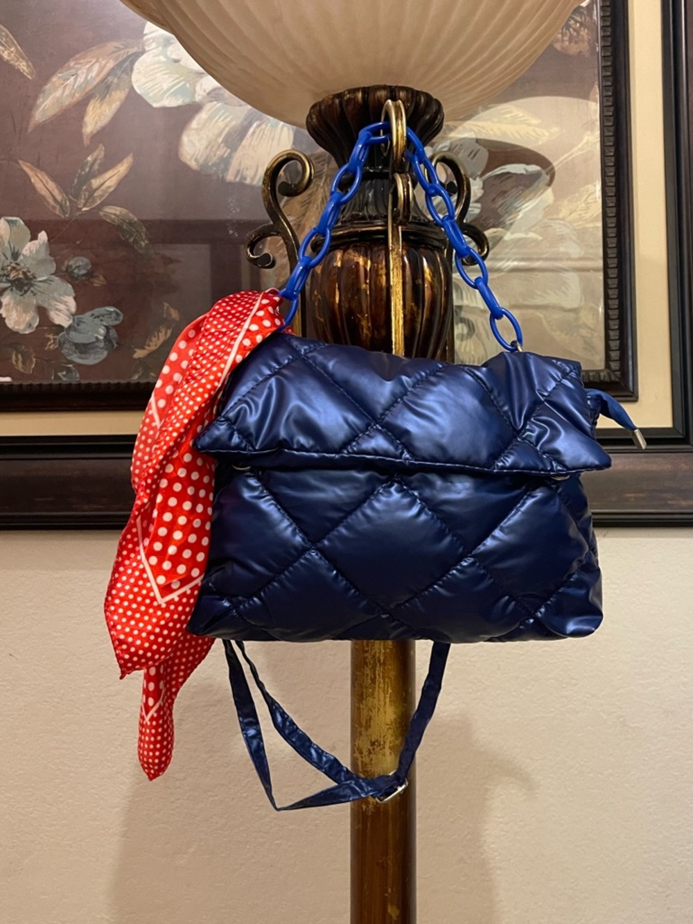 Quilted Navy Shoulder Bag with Chain Handle